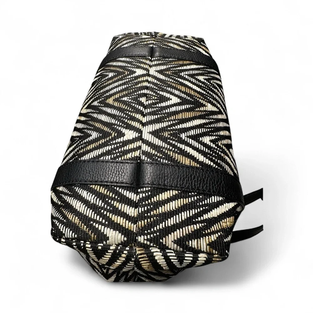 Henri Bendel Black and Tan Chevron Shoulder Tote Bag